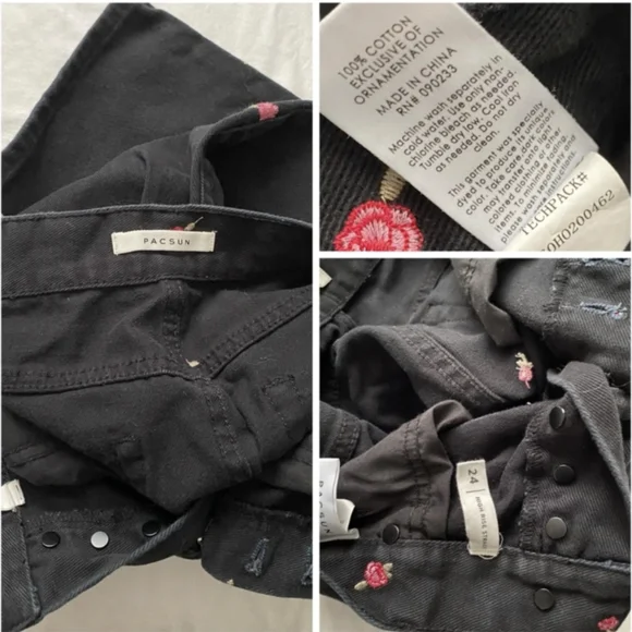 PacSun Rose Embroidered Black High Rise Mom Jeans Straight Ankle Length- 24 - Picture 13 of 13